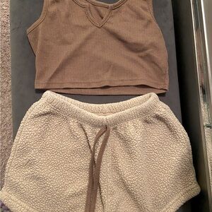 Crop top and fuzzy shorts lounge set